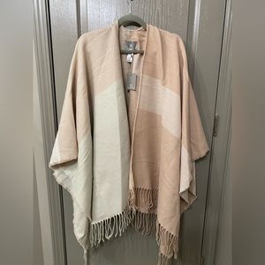 Soia + Kyo Yadira Scarfigan Pink & Cream Fringe Wrap Scarf Throw NWT